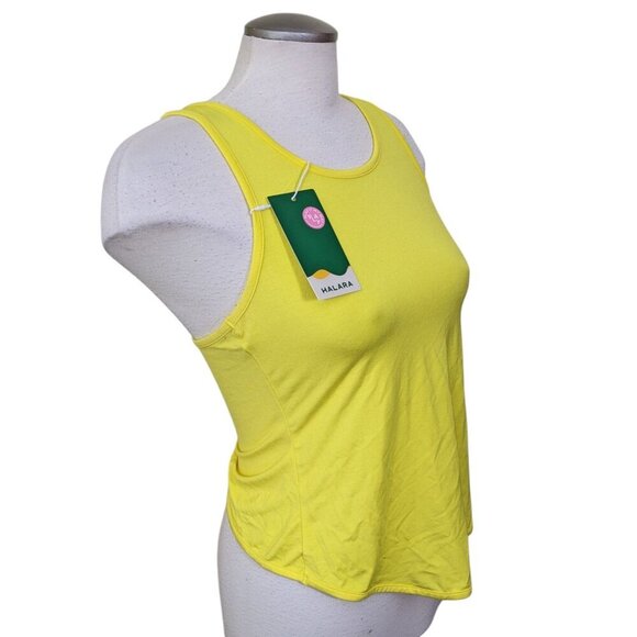 NEW Halara Cut Out Asymmetric Hem Sheer Casual Tank Top Yellow Womens Small - Picture 6 of 9